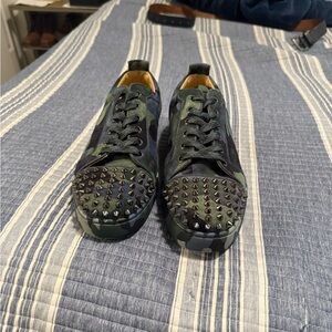 Christian Louboutin Green and Black Studded Sneakers
